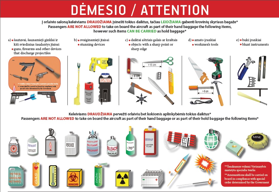 Daiktai, kuriuos draudžiama vežtis rankiniame ar registruotame bagaže
